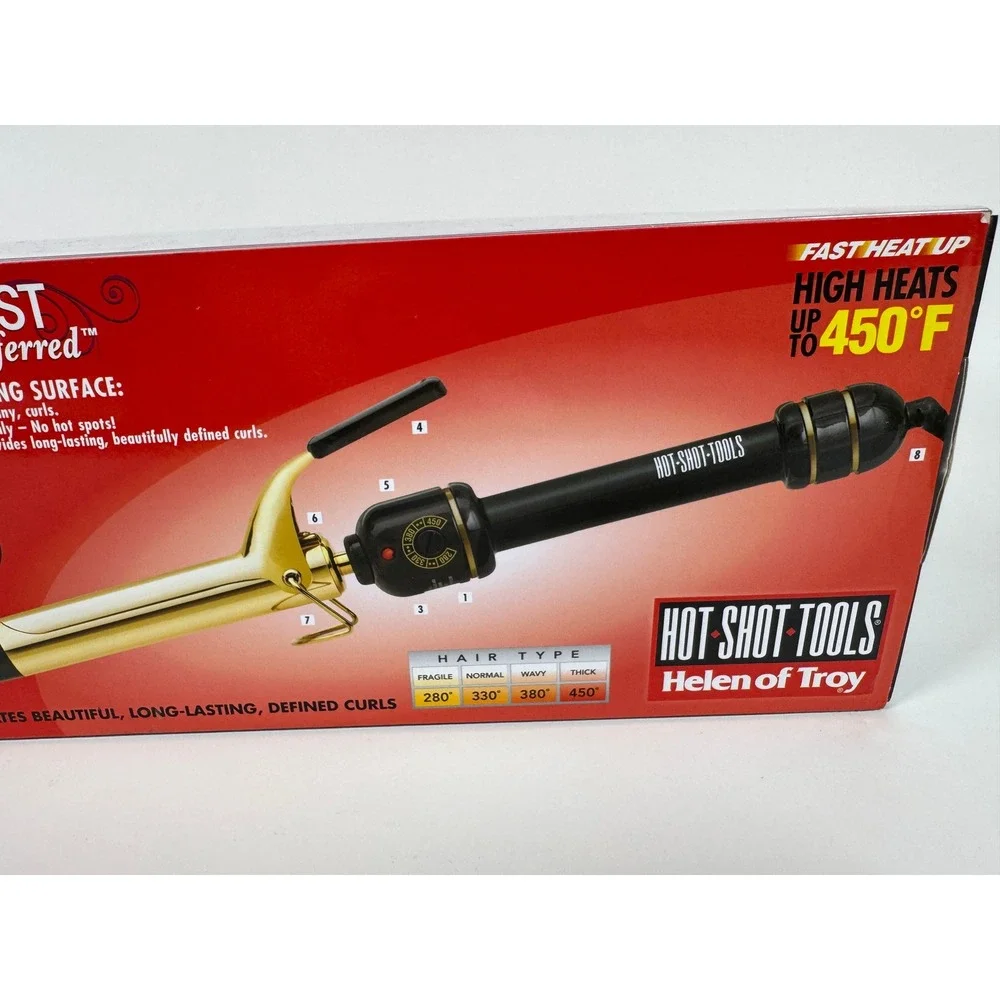 Hot Shot Tools Helen of Troy 1 inch 24k Gold Salon Curling Iron 450F Gold Black